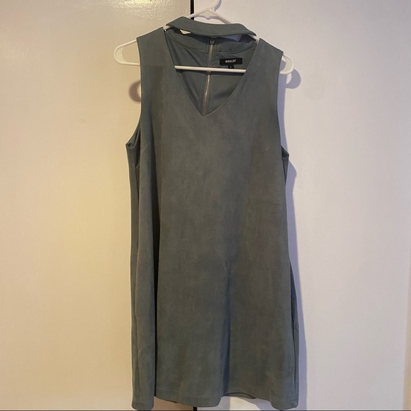 Suede light blue a-line dress with pockets - Picture 1 of 4